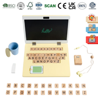 Ensemble de jouets multifonctionnels en bois pour enfants : ordinateur portable et tablette, lettres magnétiques, stylet, jouet éducatif sûr Montessori, jeu de rôle, jouet sensoriel