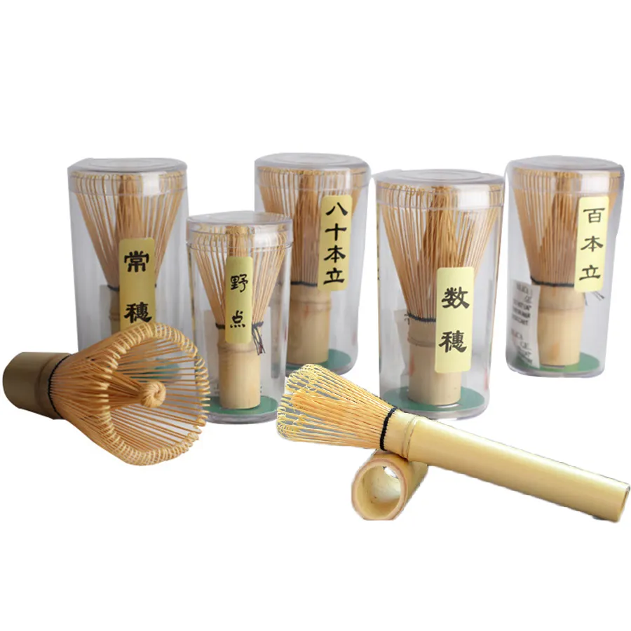 japanese matcha kit kazuho chasen purple dark long handle bamboo matcha tea whisk in packaging