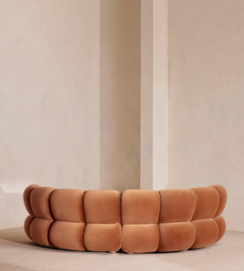 Canapé modulaire en bois incurvé en velours terre cuite chaud, élégant et moderne pour la salle de séjour - Product Image 3