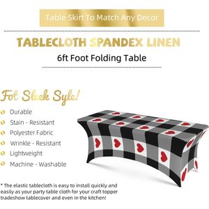 Nappe extensible vichy à carreaux de buffle noir en forme de coeur adaptée pour des tables rectangulaires de 6 pieds pour des hôtels de marque d'événements de fête - Product Image 5