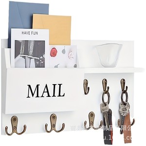 Wooden Wall-mounted Mail Organizer With Key <b>Hooks</b> And Plant <b>Shelf</b> For Home Entryway Storage Brown - Product Image 5
