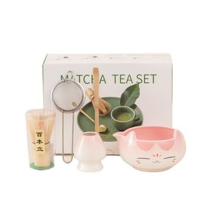 Exclusive Cute Cat Ear Ceramic Matcha Bowl Set Pink Five-Piece Japanese Style Whisk <b>Stand</b> <b>Tea</b> Tools Dehua <b>Tea</b> Ceremony - Product Image 1