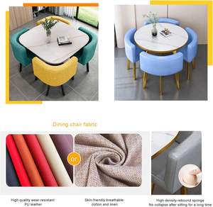 Tavolo da Pranzo Rotondo <span class=keywords><strong>in</strong></span> Acciaio Resistente e Legno con 4 Sedie <span class=keywords><strong>in</strong></span> Offerta, Piccolo Tavolino da Caffè Moderno <span class=keywords><strong>in</strong></span> <span class=keywords><strong>Marmo</strong></span> <span class=keywords><strong>per</strong></span> Cucina, Uso Domestico e Alberghiero - Product Image 3