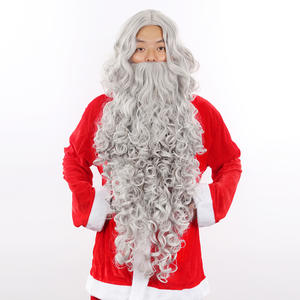 Ensemble complet de fibres haute température pour <span class=keywords><strong>perruque</strong></span> de Père Noël, <span class=keywords><strong>barbe</strong></span> de Noël pour homme âgé, blanc transparent gris, une pièce, stock de dropshipping Claus - Product Image 4
