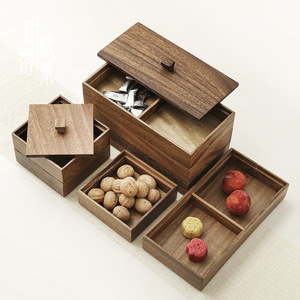 Caja de Almacenamiento Multicapa de Madera de Nogal con Tapa, Rectangular, para Refrigerios, Postres, Dulces, Alimentos, Caja Decorativa para Sala de Estar - Product Image 4