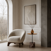 Table d'appoint en marbre violet-rouge naturel avec plateau en verre fumé, base sculpturale en forme de tambour, mobilier de salon moderne et luxueux, personnalisable