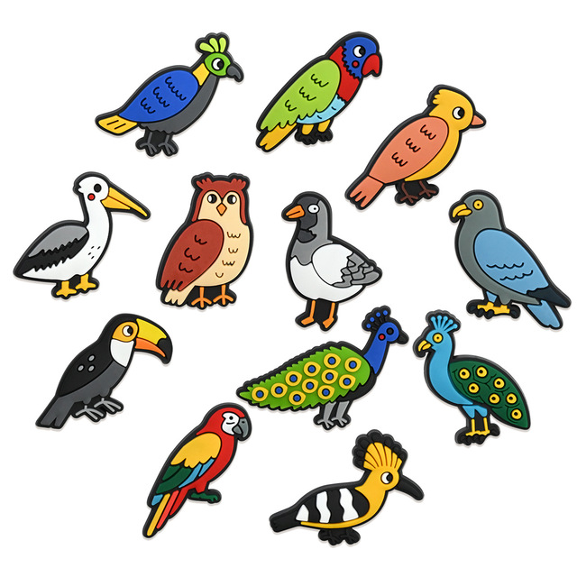 Cute Cartoon Bird Shoe Charms with Parrot Owl Peacock Shoe Pins, Custom PVC Animal for Clog Shoes