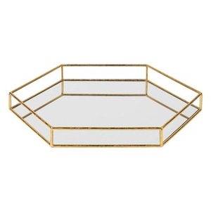 Best Selling Copper Antique Metal With Golden Handle Serving Tray for Table Decoration <b>Hotel</b> <b>Supply</b> Serving Trays - Product Image 4