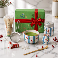 Ensemble Matcha Anji Newell, bol à thé en céramique coloré, kit fouet, avec boîte de Noël, pour la maison, le café, le restaurant et les ventes de cadeaux saisonniers
