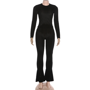 Completo Sportivo da Donna <span class=keywords><strong>in</strong></span> Due Pezzi: Top Corto a Maniche Lunghe <span class=keywords><strong>con</strong></span> Scollo Tondo e <span class=keywords><strong>Pantaloni</strong></span> <span class=keywords><strong>con</strong></span> <span class=keywords><strong>Vita</strong></span> Elastica, Tendenza Primaverile - Product Image 5