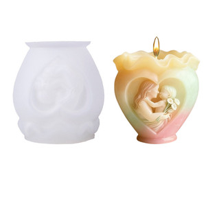 3D exquis coeur contour mère tenant l'enfant graphique bricolage Silicone ciment résine plâtre Pot de fleur Vase bougie pot moule - Product Image 3
