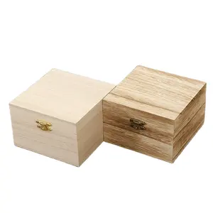 Tea Box Cheap Sale Flip Lid Natural Color Square Shape Solid Wood Dark Color Storage Gift Packaging Boxes
