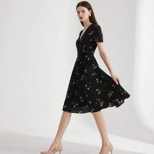 Women's High-Contrast Floral Wrap Dress V-Neck - Tied Waist Knee-Length for Workplace, Dinner & Evening - Product Image 2