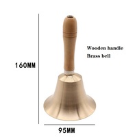 Cloche en laiton avec baguette en bois, cloche à main en cuivre pur, 80mm, 95mm, 110mm, 140mm