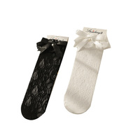 Calcetines de media pantorrilla con diseño de encaje de malla calada y cuentas adornadas estilo lolita, dulces, de verano, para niños, de nailon.