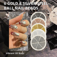 6 grilles de perles et décorations pour ongles en résine 3D DIY, colorées, en forme de boule et de disque, assorties, pour la décoration d'ongles