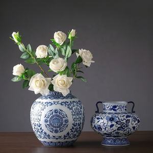 Vases antiques en porcelaine bleu blanc chinois en céramique émaillée faite à la main avec un design traditionnel décoration de la maison salon chambre à coucher - Product Image 2