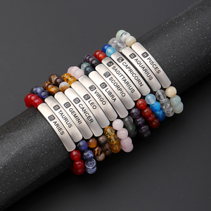 Classic Colorful Natural Stone <strong>Beaded</strong> <strong>Bracelets</strong> Custom Carve <strong>Logo</strong> Nameplate Stainless Steel Adjustable <strong>Bracelets</strong> - Product Image 3