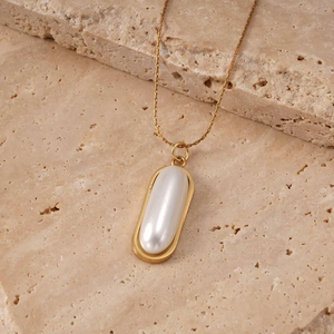 Trendy Long Oval <b>Pearl</b> <b>Necklace</b> For Women 304 Stainless Steel Vacuum Electroplated 18K Real <b>Gold</b> Non Fading Pendant Cable Chain - Product Image 1