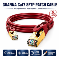 Kabel Patch Ethernet OFC Cat7 SFTP 10G 600MHz Kecepatan Tinggi Hemat Biaya, Kabel LAN Merah RJ45 Berlapis Emas untuk Studio Multimedia