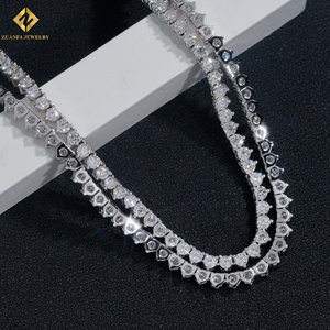 925 Silver Rhodium Plated <b>Statement</b> <b>Necklace</b> 3mm Moissanite Diamond 3 Prongs Unisex Hip Hop Tennis Chain - Product Image 3