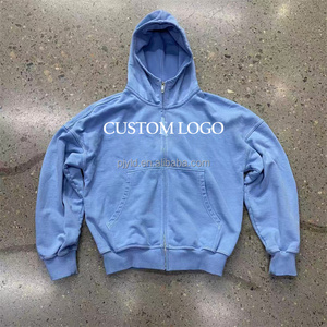เสื้อฮู้ดซิปแบบมีฮู้ดพิมพ์โลโก้ตามสั่งขายส่ง ทรงโอเวอร์ไซส์ ไหล่ตก ผ้าเฟรนช์เทอร์รี่ ซิปยาวเต็มตัว - Product Image 2