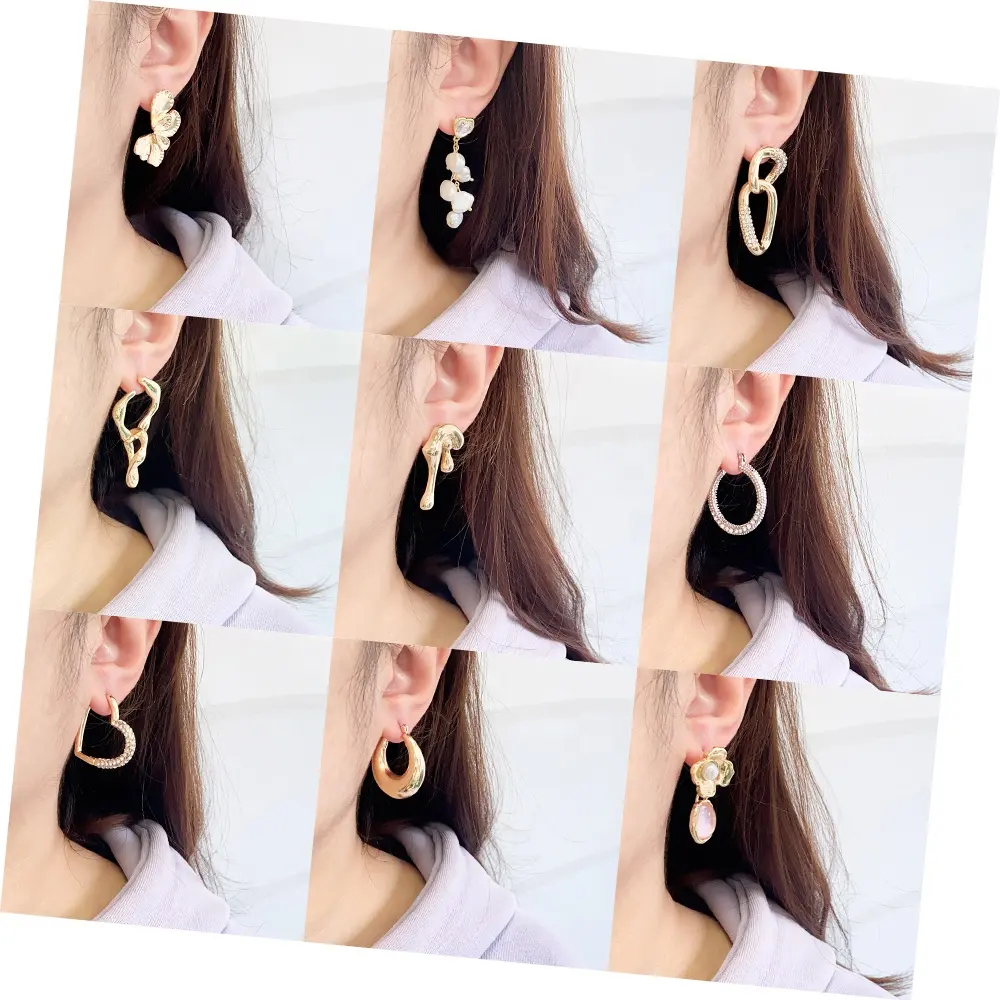 Fashion Earrings 2024 alloy Women's gold plated geometric acrylic pearl hoops flower heart earrings for women