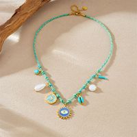 Collier avec pendentif en forme d'œil du diable en corde tressée en acier inoxydable plaqué or 18 carats, collier multi-charmes anti-ternissement, lune, piment
