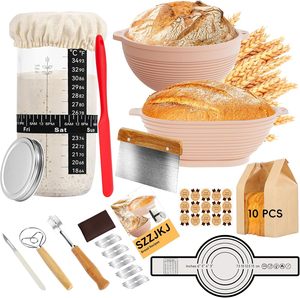 Sourdough Starter Jar Set <b>Bread</b> Indonesia Rattan <b>Baskets</b> Metal Plastic Scraper Scoring <b>Bread</b> Lame Sourdough Proofing <b>Basket</b> - Product Image 1