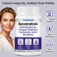 Complément alimentaire antioxydant à base de plantes OEM Resveratrol+ NAD Complex, collagène, acide hyaluronique, berbérine, TOUT EN UN, capsules de resveratrol