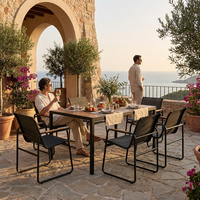 Ensemble de salle à manger d'extérieur de luxe en aluminium, meubles de jardin élégants en métal avec chaises de patio modernes et table à manger de jardin
