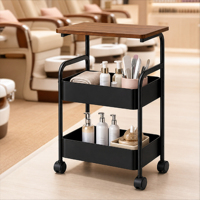 Chariot de rangement mobile pour salon, chariot roulant avec plateau en bois