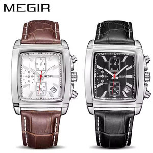 Offerta Speciale MEGIR 2028 Orologio da <span class=keywords><strong>Uomo</strong></span> in Vera Pelle, Movimento al Quarzo, Quadrante Quadrato, Impermeabile, con Calendario, Stile Sportivo e Business - Product Image 2