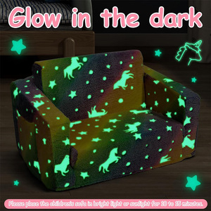 Canapé-lit en peluche pour enfants avec accoudoirs, design coloré, pour enfants de 2 à 4 ans, tissu doux, rembourrage en mousse à haute élasticité - Product Image 5