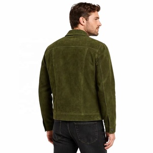 Chaqueta Trucker Personalizada de Cuero de Cabra Color Oliva, Estilo Casual Elegante, con Solapa Puntiaguda, para Hombre, de Piel de Cabra, Cierre de un Solo Botón - Product Image 2