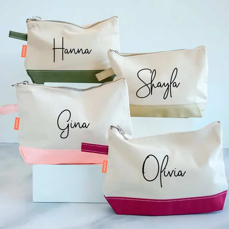 حقيبة قماش قطنية متعددة الوظائف للمكياج مزودة بسحّاب بتصميم مخصص للبيع بالجملة