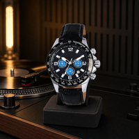 Montre-bracelet pour homme, mouvement à quartz multifonctionnel, boîtier en acier inoxydable, bracelet en cuir véritable, montre de mode élégante