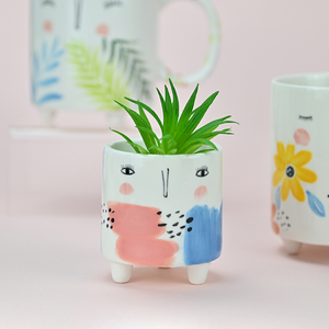 Maceta de Cerámica Pintada <span class=keywords><strong>a</strong></span> <span class=keywords><strong>Mano</strong></span> <span class=keywords><strong>con</strong></span> Rostro de Mujer Floral para Jardín - Product Image 5