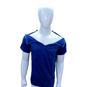 T-shirts décontractés unisexe 100 % coton pour hommes, à double accès, pour usage médical post-chirurgical et de réadaptation, avec fermeture à boutons-pression, en jersey uni. - Product Image 1