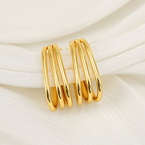 Geometric Gold Plated Hoop Earrings Stainless Steel Square Shape For Women European Style Fashion Jewelry - Product Image 4