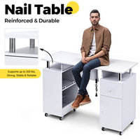 Table de manucure professionnelle avec plateau anti-rayures, table roulante avec collecteur de poussière, coussin pour le poignet, armoire de rangement