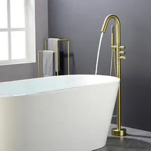 CEC cUPC freestanding bathtub mixer tap bath tub floor faucet brushed gold brass free standing tub filler for bathroom
