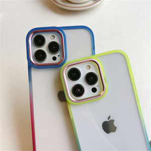Lenti di metallo di lusso proteggere <span class=keywords><strong>arcobaleno</strong></span> gradiente trasparente custodia per cellulare Coloful <span class=keywords><strong>Cover</strong></span> per <span class=keywords><strong>iPhone</strong></span> 16 15 Plus 14 Pro Max 13 11 - Product Image 1
