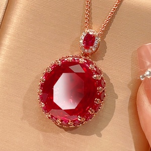 Vintage Eco-friendly Copper Gold Plated Gemstone Jewelry <b>Set</b> 18*20mm Red Cubic Zirconia Necklace Ring Matching <b>Set</b> for Women - Product Image 5