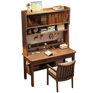 Solid Wood <b>Desk</b> And Bookshelf Integrated Pegboard Student <b>Computer</b> <b>Desk</b> With Socket Study Room Furniture Minimalist Modern Style - Product Image 5