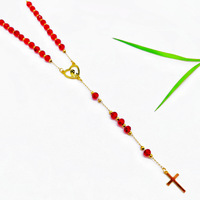 Chapelet en cristal en acier inoxydable Calice Croix Chapelet Collier Chapelet catholique étanche et préservant la couleur