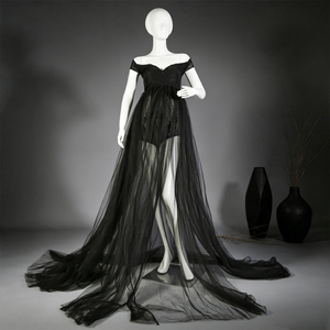 Robe de photographie de maternité européenne-américaine sexy à manches courtes en dentelle et tulle, longue robe de soirée pour femme <span class=keywords><strong>enceinte</strong></span>, costume de séance photo - Product Image 5