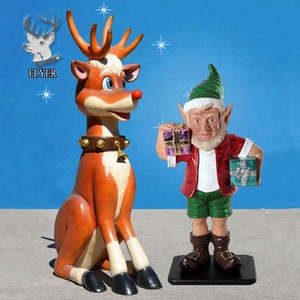 Décoration de vacances Résine Art Cadeau Elfe de Noël Dessin Animé Grande Statue d'elfes grandeur nature en fibre de verre à vendre - Product Image 4