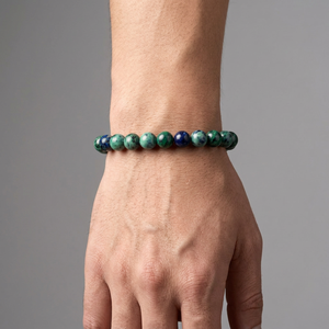 Bracelet en perles d'azurite et de malachite, pierre naturelle, minimaliste, extensible, unisexe, à porter au quotidien - Product Image 3