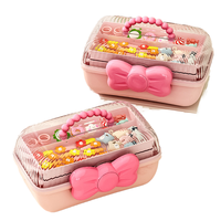 Organisateur de bureau carré à 3 niveaux en mousse rose et violet pour filles, boîte de rangement transparente avec nœud pour bijoux et accessoires capillaires